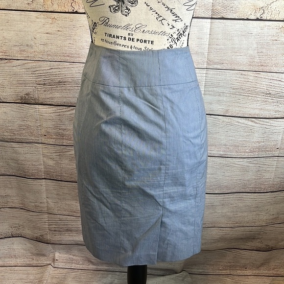 Hugo Boss Pencil Skirt Pinstripes Button Front Silk Blend Blue Size 10 - Picture 5 of 11